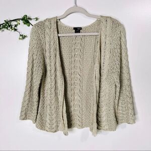 Kenzie Cream Oatmeal Open Cardigan Sweater Braided Tassels